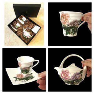 Collectible Luxury Boxed Porcelain Hand Painted Peony Tea Set Limited Edition